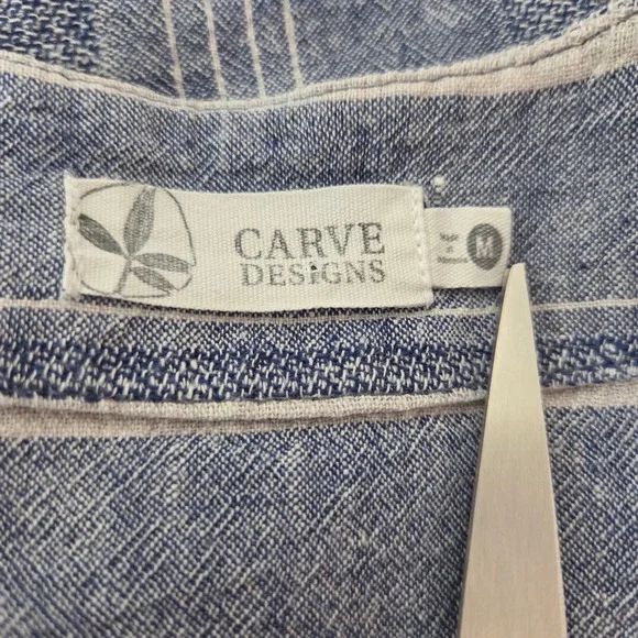 Carve Designs Blue White Striped Linen Cotton Button Front Belted Dress Medium - Picture 5 of 6